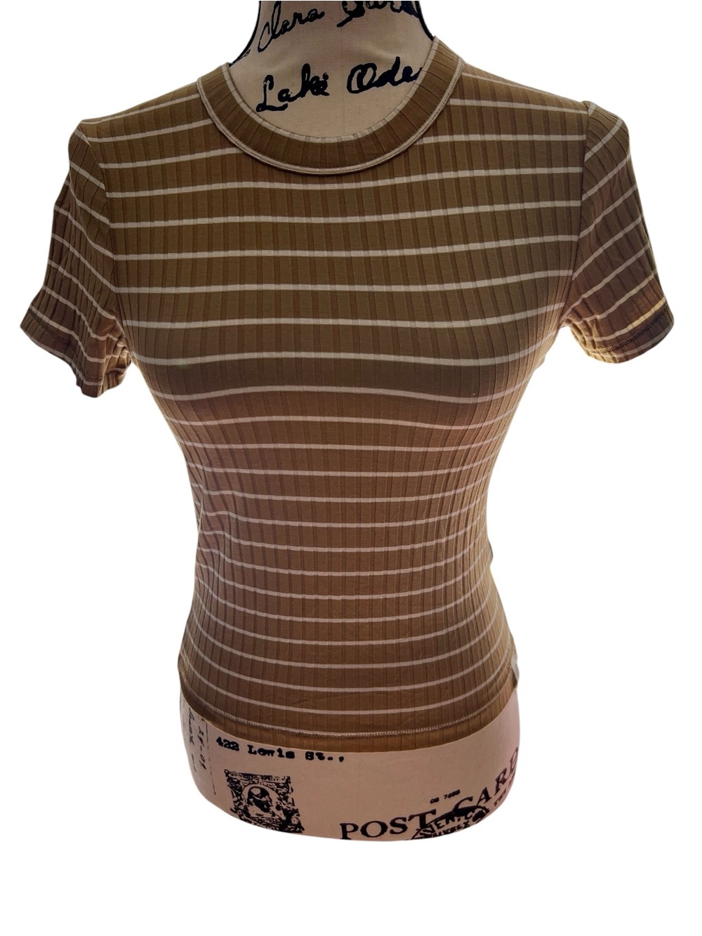 Rag & Bone Luca Stripe Baby Tee in KHKIM Size Extra Small